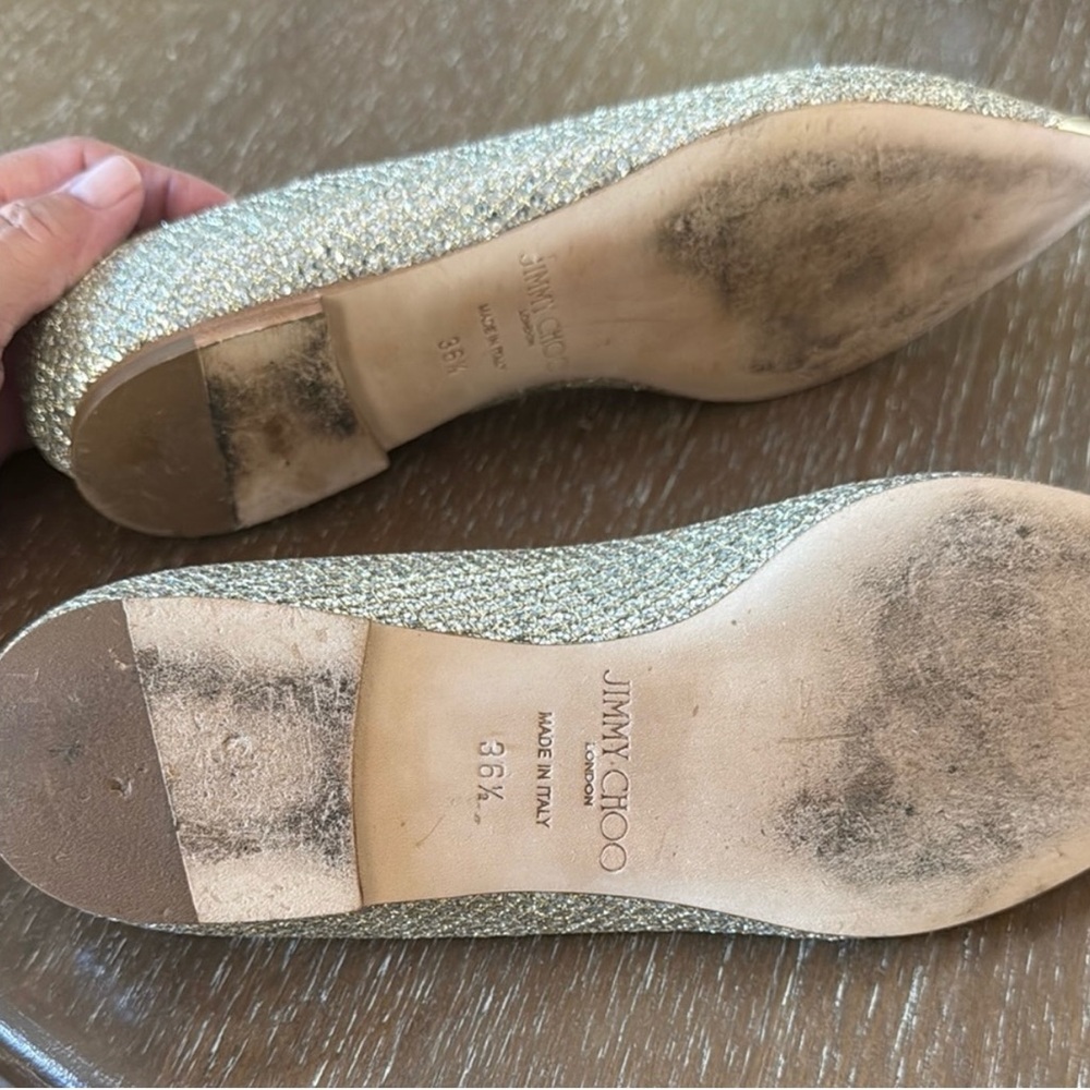 Jimmy Choo Sparkling Silver Alina Flats - Picture 5 of 8